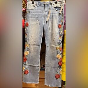 DRIFTWOOD Blue Jeans with Colorful Floral Embroidery